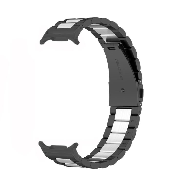 For Samsung Galaxy Watch 8 40 / 44mm Three Beads Stainless Steel Watch Band with Removal Tool(Black Silver)