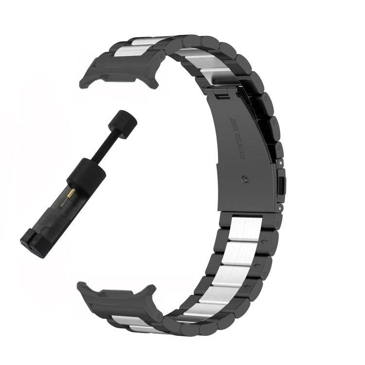 For Samsung Galaxy Watch 8 40 / 44mm Three Beads Stainless Steel Watch Band with Removal Tool(Black Silver)