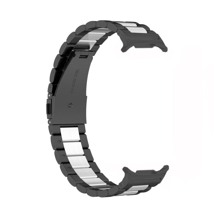 For Samsung Galaxy Watch 8 40 / 44mm Three Beads Stainless Steel Watch Band with Removal Tool(Black Silver)