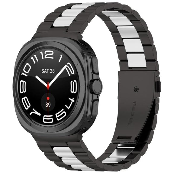 For Samsung Galaxy Watch 8 40 / 44mm Three Beads Stainless Steel Watch Band with Removal Tool(Black Silver)