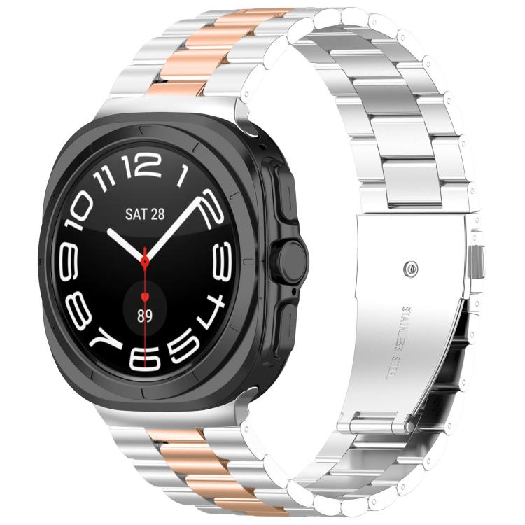 For Samsung Galaxy Watch8 / Watch8 Classic Three Beads Stainless Steel Watch Band with Removal Tool(Silver Rose)