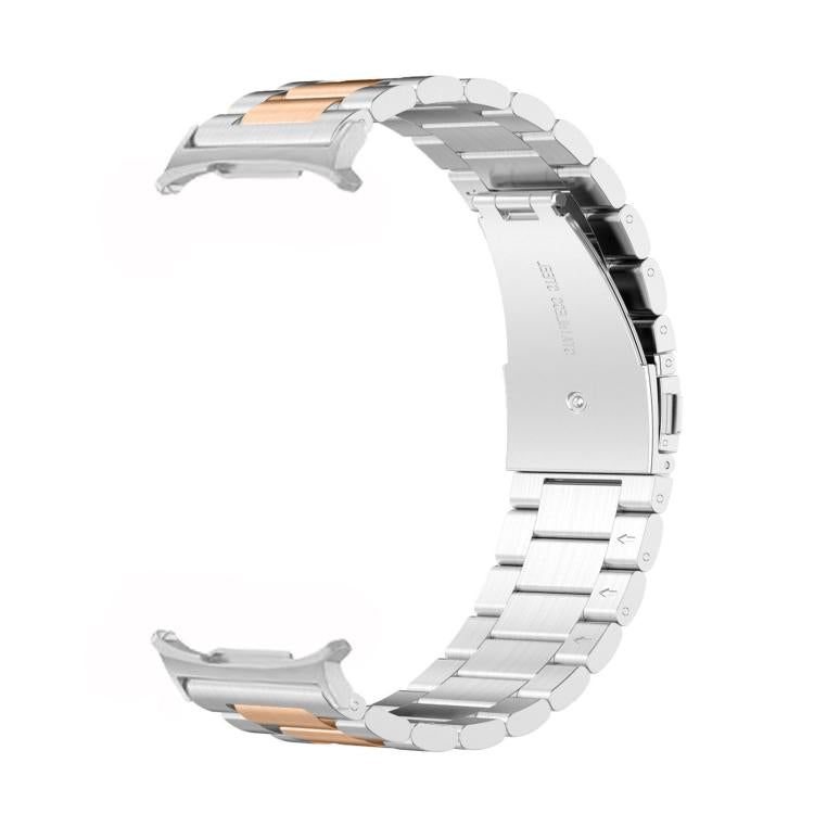 For Samsung Galaxy Watch8 / Watch8 Classic Three Beads Stainless Steel Watch Band with Removal Tool(Silver Rose)