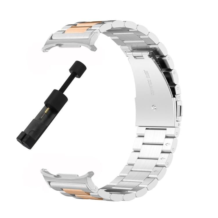 For Samsung Galaxy Watch8 / Watch8 Classic Three Beads Stainless Steel Watch Band with Removal Tool(Silver Rose)