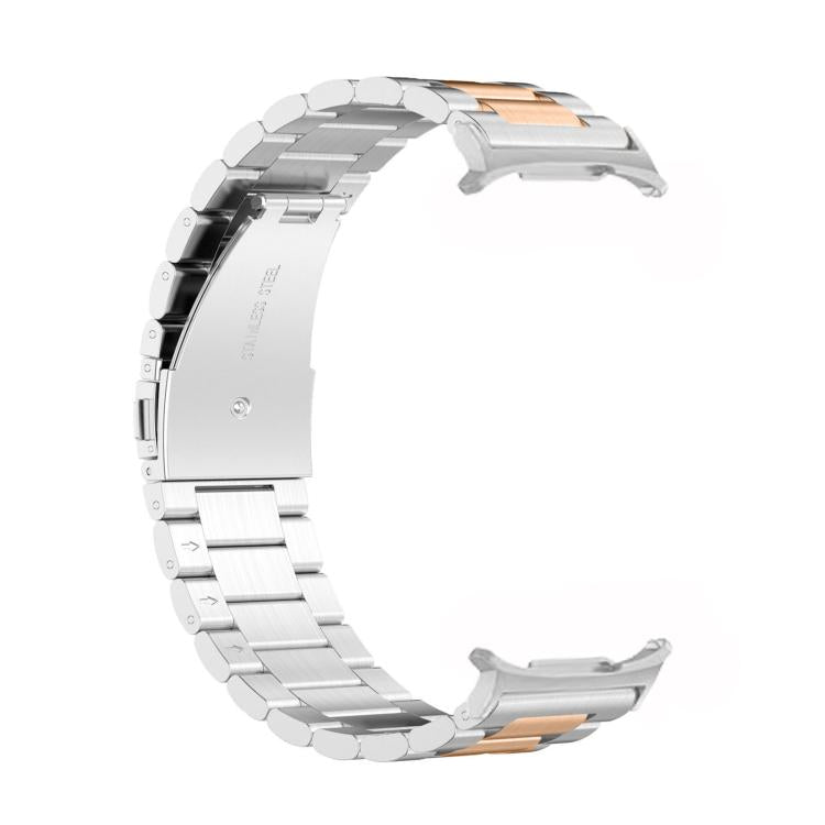 For Samsung Galaxy Watch8 / Watch8 Classic Three Beads Stainless Steel Watch Band with Removal Tool(Silver Rose)