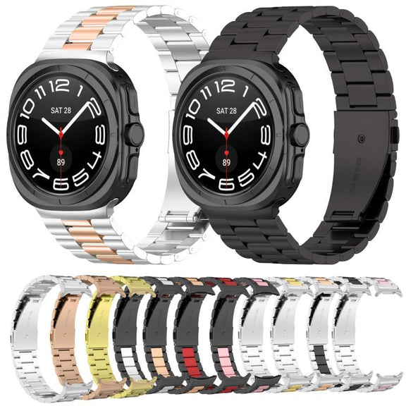 For Samsung Galaxy Watch 8 40 / 44mm Three Beads Stainless Steel Watch Band with Removal Tool(Black Silver)
