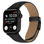For Apple Watch 42mm / 41mm / 40mm / 38mm Lychee Texture Black Turtle Back Buckle Leather Watch Band(Black)