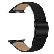 For Apple Watch 42mm / 41mm / 40mm / 38mm Lychee Texture Black Turtle Back Buckle Leather Watch Band(Black)