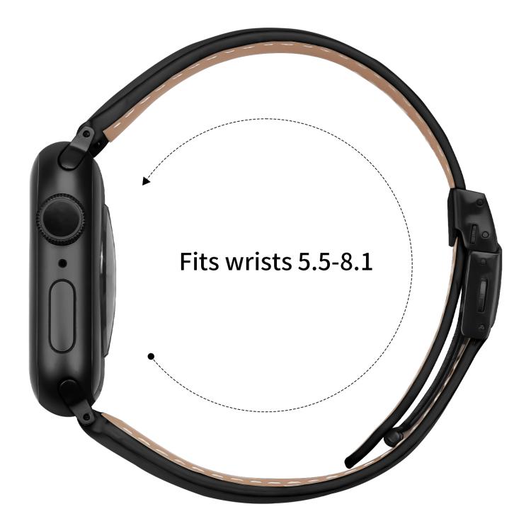 For Apple Watch 42mm / 41mm / 40mm / 38mm Lychee Texture Black Turtle Back Buckle Leather Watch Band(Black)