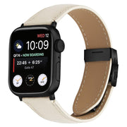 For Apple Watch 42mm / 41mm / 40mm / 38mm Lychee Texture Black Turtle Back Buckle Leather Watch Band(Creamy White)