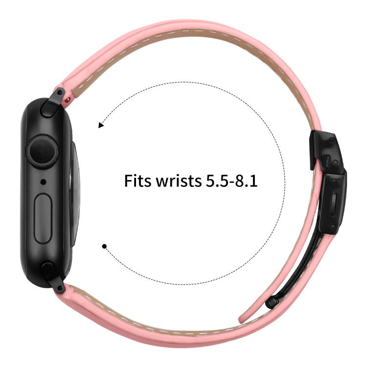 For Apple Watch 46mm / 49mm / 45mm / 44mm Lychee Texture Black Turtle Back Buckle Leather Watch Band(Pink)