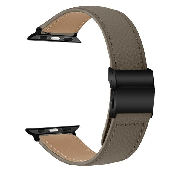 For Apple Watch 46mm / 49mm / 45mm / 44mm Lychee Texture Black Turtle Back Buckle Leather Watch Band(Gray)
