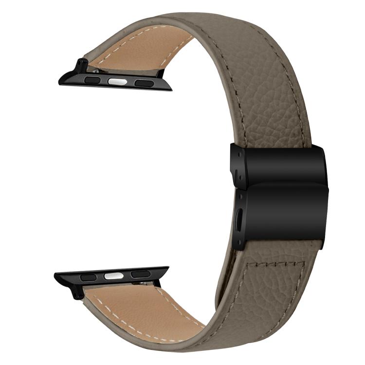 For Apple Watch 46mm / 49mm / 45mm / 44mm Lychee Texture Black Turtle Back Buckle Leather Watch Band(Gray)