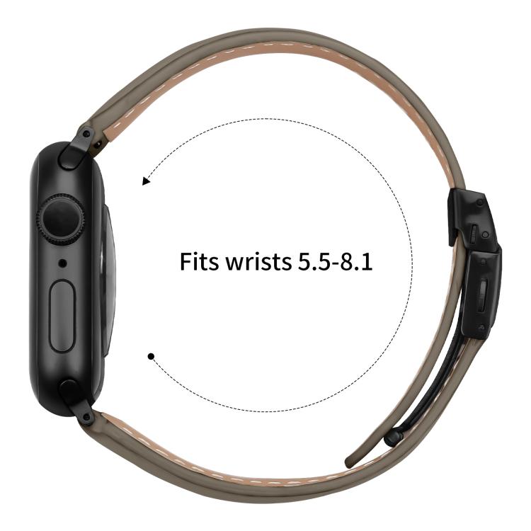 For Apple Watch 46mm / 49mm / 45mm / 44mm Lychee Texture Black Turtle Back Buckle Leather Watch Band(Gray)