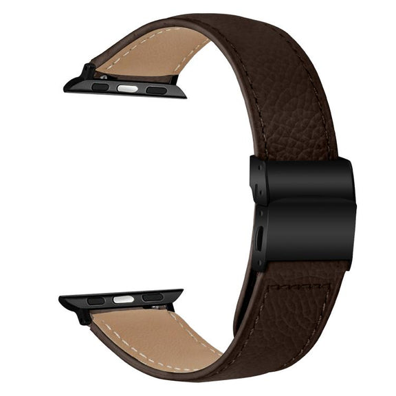 For Apple Watch 46mm / 49mm / 45mm / 44mm Lychee Texture Black Turtle Back Buckle Leather Watch Band(Coffee Color)