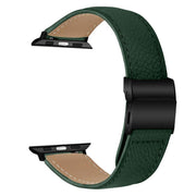 For Apple Watch 46mm / 49mm / 45mm / 44mm Lychee Texture Black Turtle Back Buckle Leather Watch Band(Green)
