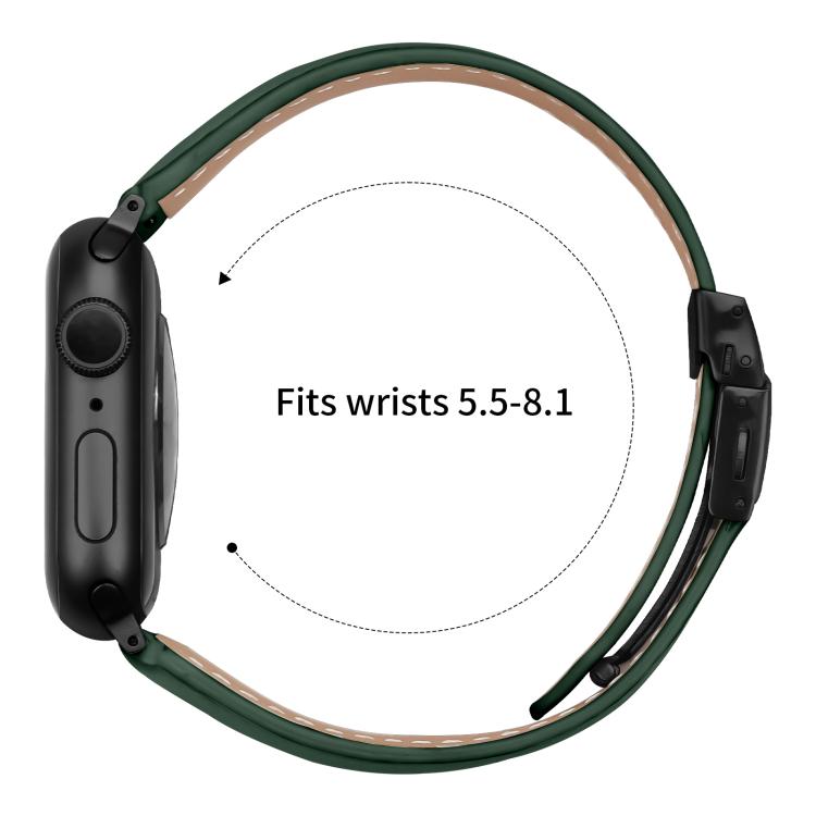 For Apple Watch 46mm / 49mm / 45mm / 44mm Lychee Texture Black Turtle Back Buckle Leather Watch Band(Green)