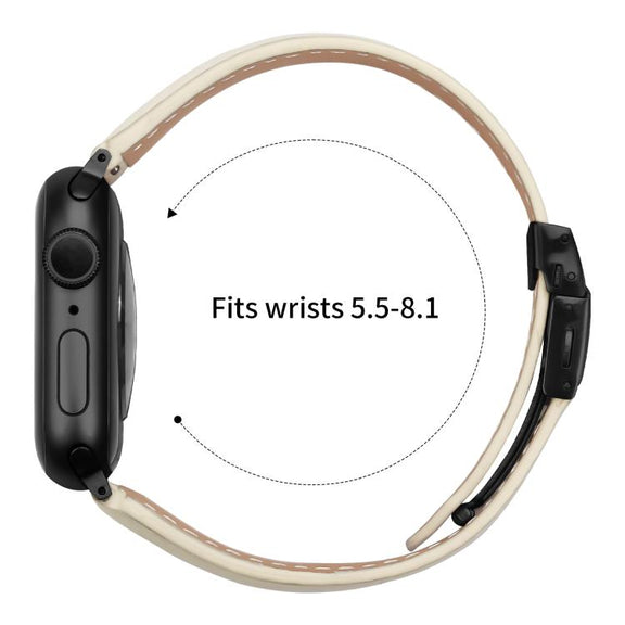 For Apple Watch 46mm / 49mm / 45mm / 44mm Lychee Texture Black Turtle Back Buckle Leather Watch Band(Creamy White)