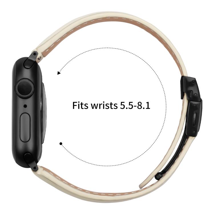 For Apple Watch 46mm / 49mm / 45mm / 44mm Lychee Texture Black Turtle Back Buckle Leather Watch Band(Creamy White)