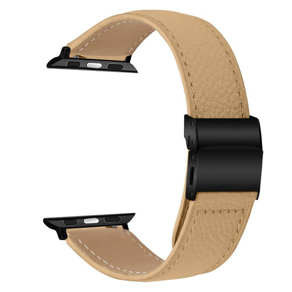For Apple Watch 46mm / 49mm / 45mm / 44mm Lychee Texture Black Turtle Back Buckle Leather Watch Band(Camel)
