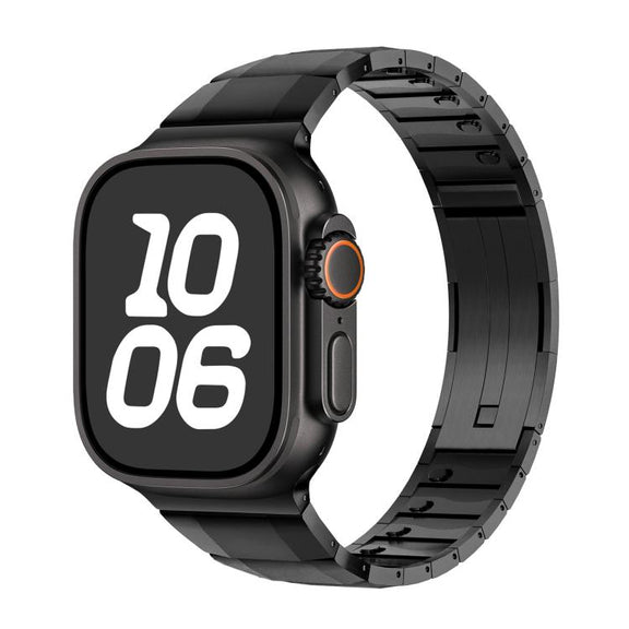 For Apple Watch 46mm / 49mm / 45mm / 44mm Curved Side Detachable Stainless Steel Watch Band(Black)