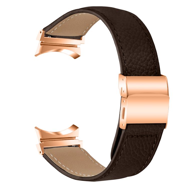 For Samsung Galaxy Watch 7 40 / 44mm Lychee Texture Rose Gold Turtle Back Buckle Leather Watch Band(Coffee Color)
