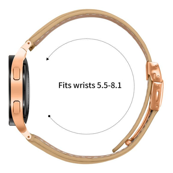 For Samsung Galaxy Watch 7 40 / 44mm Lychee Texture Rose Gold Turtle Back Buckle Leather Watch Band(Camel)
