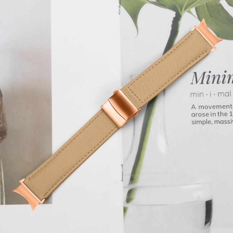 For Samsung Galaxy Watch 7 40 / 44mm Lychee Texture Rose Gold Turtle Back Buckle Leather Watch Band(Camel)