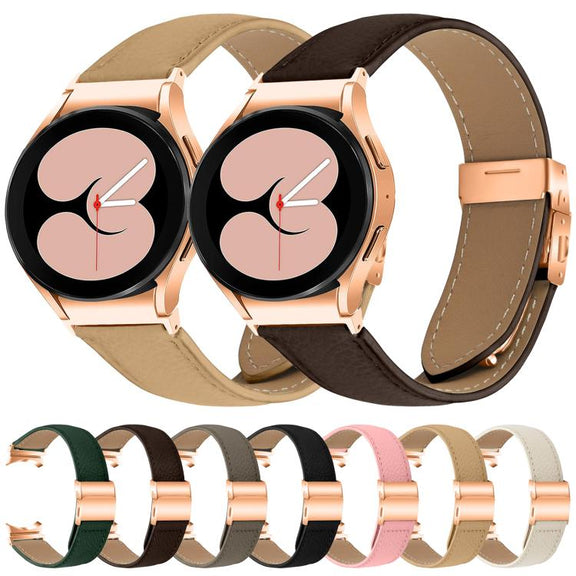 For Samsung Galaxy Watch 7 40 / 44mm Lychee Texture Rose Gold Turtle Back Buckle Leather Watch Band(Camel)