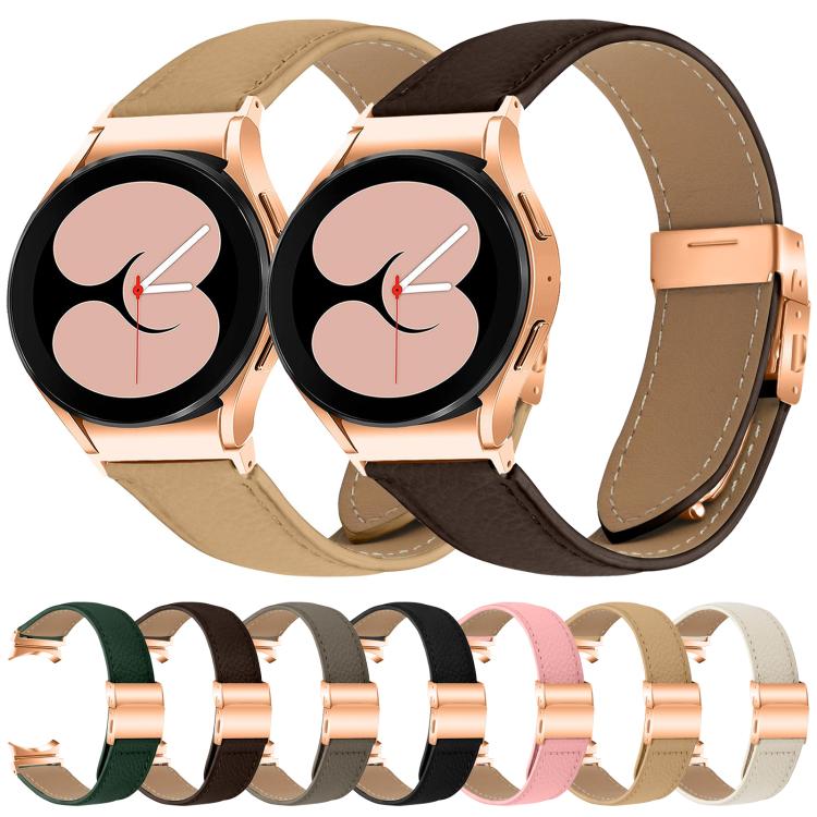 For Samsung Galaxy Watch 7 40 / 44mm Lychee Texture Rose Gold Turtle Back Buckle Leather Watch Band(Black)