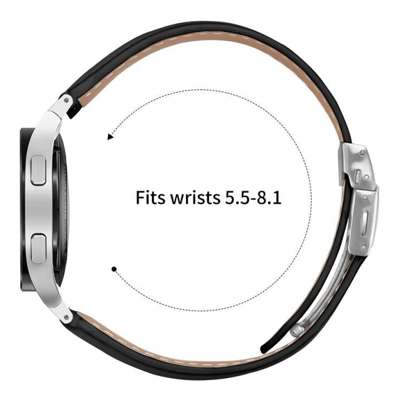 For Samsung Galaxy Watch 7 40 / 44mm Lychee Texture Silver Turtle Back Buckle Leather Watch Band(Black)