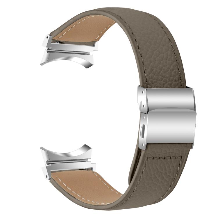 For Samsung Galaxy Watch 7 40 / 44mm Lychee Texture Silver Turtle Back Buckle Leather Watch Band(Gray)