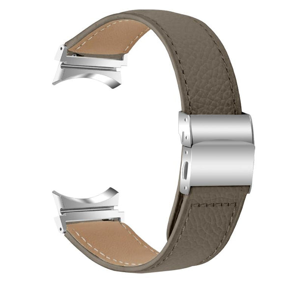 For Samsung Galaxy Watch 7 40 / 44mm Lychee Texture Silver Turtle Back Buckle Leather Watch Band(Gray)
