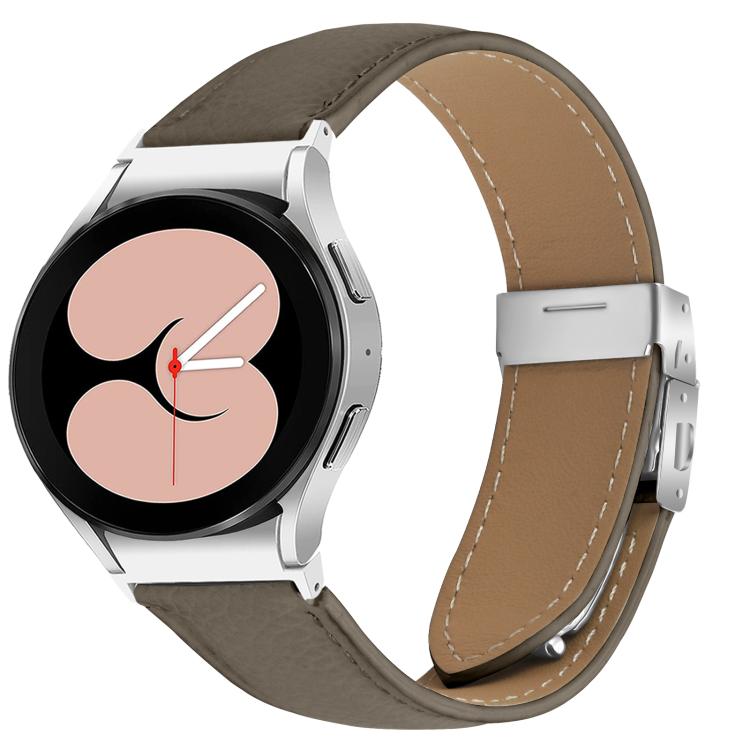 For Samsung Galaxy Watch 7 40 / 44mm Lychee Texture Silver Turtle Back Buckle Leather Watch Band(Gray)