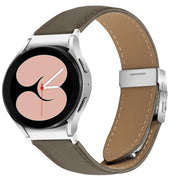 For Samsung Galaxy Watch 7 40 / 44mm Lychee Texture Silver Turtle Back Buckle Leather Watch Band(Gray)