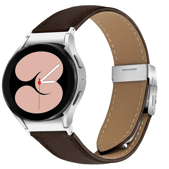For Samsung Galaxy Watch 7 40 / 44mm Lychee Texture Silver Turtle Back Buckle Leather Watch Band(Coffee Color)