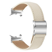 For Samsung Galaxy Watch 7 40 / 44mm Lychee Texture Silver Turtle Back Buckle Leather Watch Band(Creamy White)