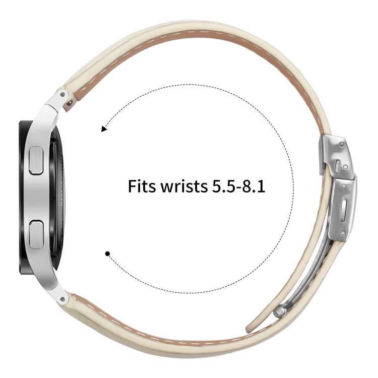 For Samsung Galaxy Watch 7 40 / 44mm Lychee Texture Silver Turtle Back Buckle Leather Watch Band(Creamy White)