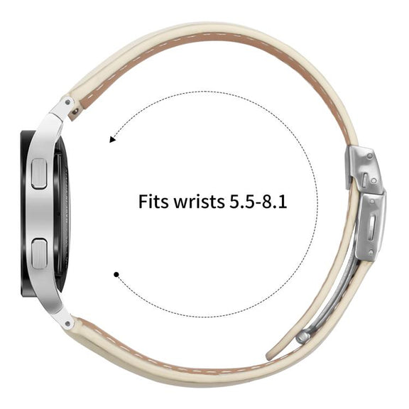 For Samsung Galaxy Watch 7 40 / 44mm Lychee Texture Silver Turtle Back Buckle Leather Watch Band(Creamy White)