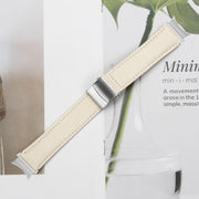 For Samsung Galaxy Watch 7 40 / 44mm Lychee Texture Silver Turtle Back Buckle Leather Watch Band(Creamy White)