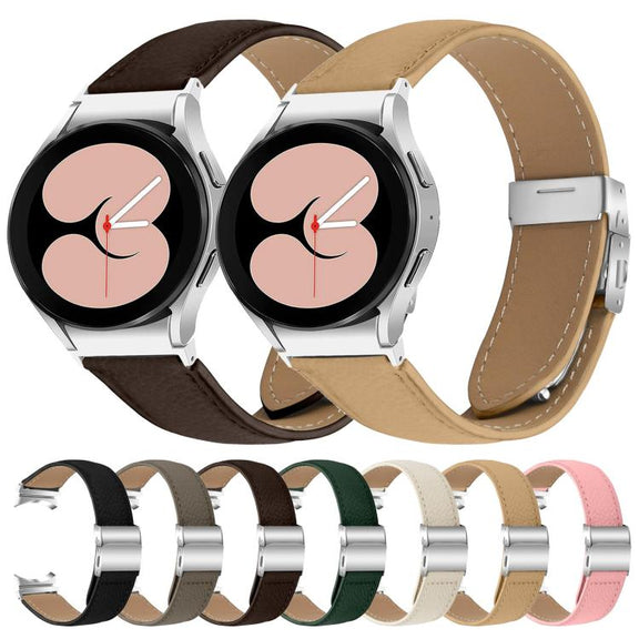 For Samsung Galaxy Watch 7 40 / 44mm Lychee Texture Silver Turtle Back Buckle Leather Watch Band(Pink)