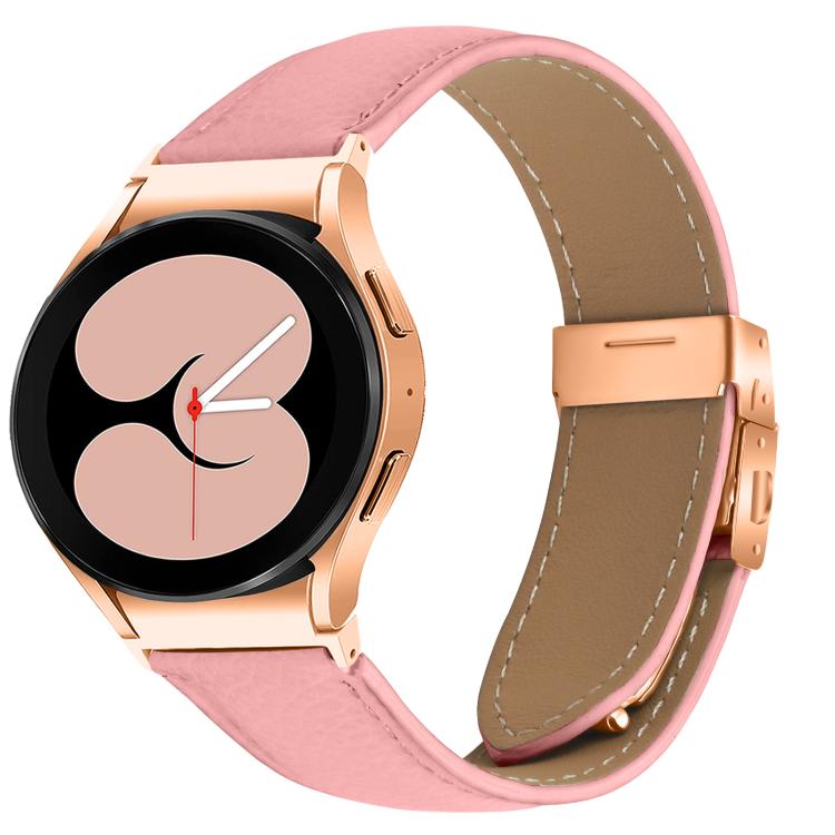 For Samsung Galaxy Watch 7 40 / 44mm Quick Release Lychee Texture Rose Gold Turtle Back Buckle Leather Watch Band(Pink)