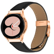 For Samsung Galaxy Watch 7 40 / 44mm Quick Release Lychee Texture Rose Gold Turtle Back Buckle Leather Watch Band(Black)