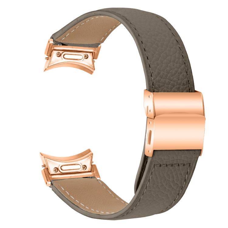 For Samsung Galaxy Watch 7 40 / 44mm Quick Release Lychee Texture Rose Gold Turtle Back Buckle Leather Watch Band(Gray)
