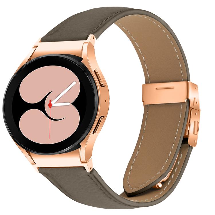 For Samsung Galaxy Watch 7 40 / 44mm Quick Release Lychee Texture Rose Gold Turtle Back Buckle Leather Watch Band(Gray)