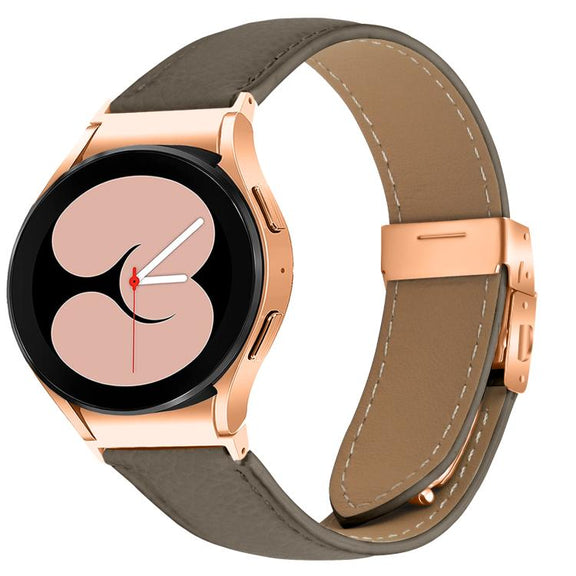 For Samsung Galaxy Watch 7 40 / 44mm Quick Release Lychee Texture Rose Gold Turtle Back Buckle Leather Watch Band(Gray)