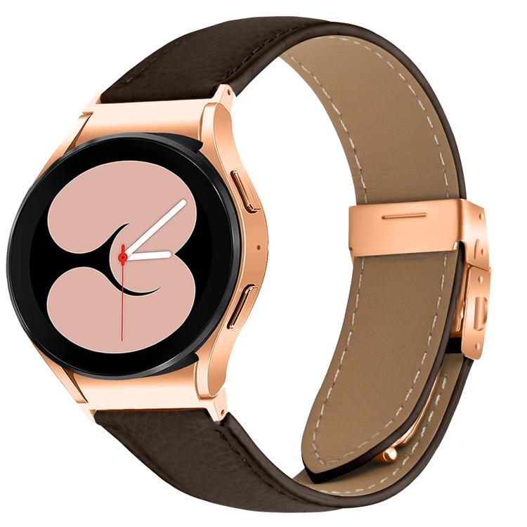 For Samsung Galaxy Watch 7 40 / 44mm Quick Release Lychee Texture Rose Gold Turtle Back Buckle Leather Watch Band(Coffee Color)