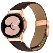 For Samsung Galaxy Watch 7 40 / 44mm Quick Release Lychee Texture Rose Gold Turtle Back Buckle Leather Watch Band(Coffee Color)