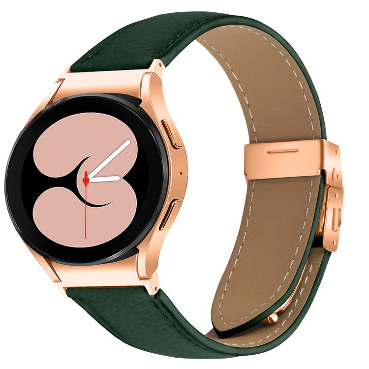 For Samsung Galaxy Watch 7 40 / 44mm Quick Release Lychee Texture Rose Gold Turtle Back Buckle Leather Watch Band(Green)