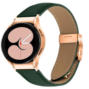 For Samsung Galaxy Watch 7 40 / 44mm Quick Release Lychee Texture Rose Gold Turtle Back Buckle Leather Watch Band(Green)