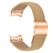 For Samsung Galaxy Watch 7 40 / 44mm Quick Release Lychee Texture Rose Gold Turtle Back Buckle Leather Watch Band(Camel)